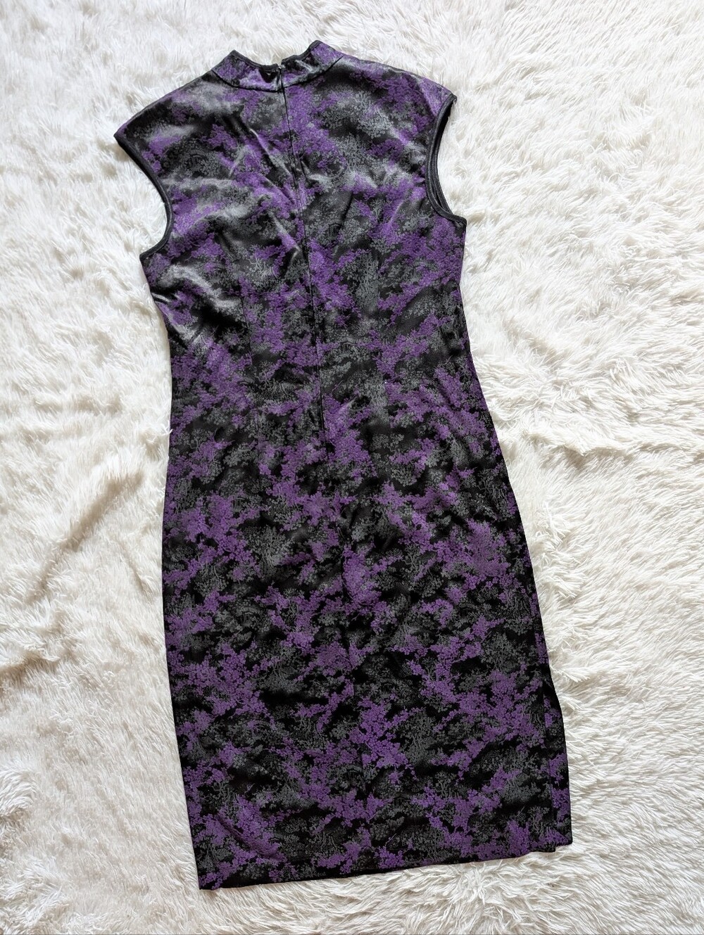 Morbid Threads Purple Satin Chinese Qipao Cherry Blossom Floral Dress Large - Picture 6 of 12